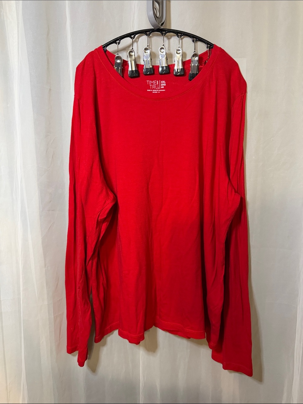 Time and Tru Bright Red Long Sleeve Crew Tee